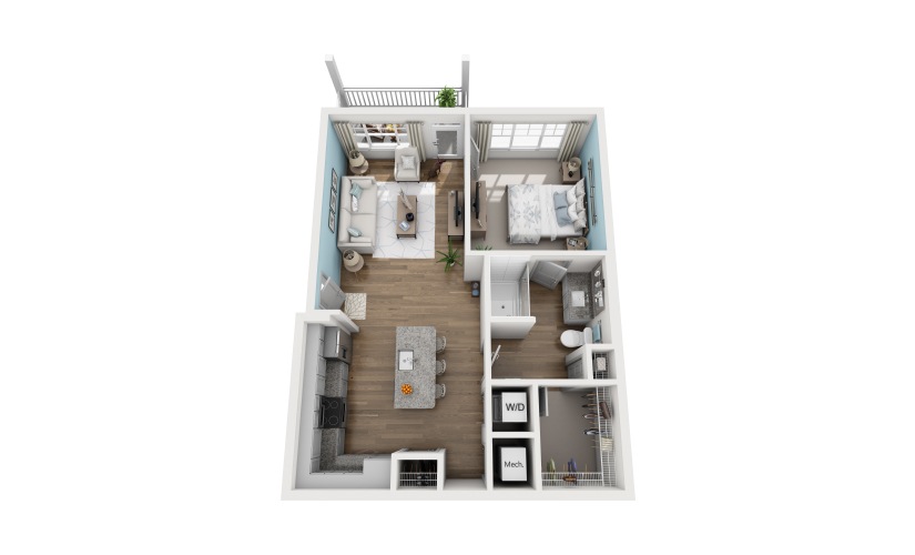 1A-1 - 1 bedroom floorplan layout with 1 bathroom and 759 square feet