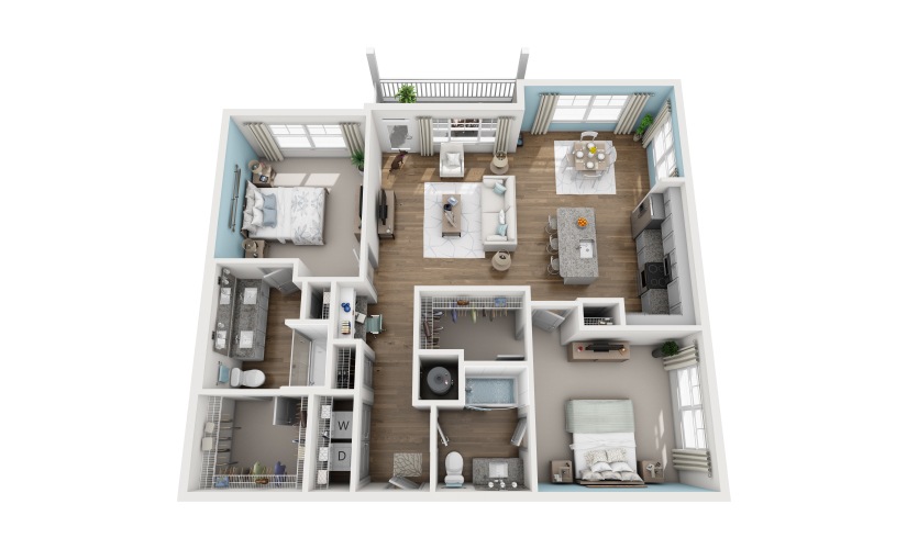 2A - 2 bedroom floorplan layout with 2 bathrooms and 1339 square feet