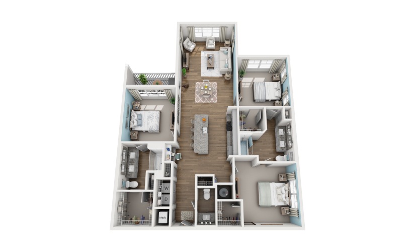 3A - 3 bedroom floorplan layout with 2.5 bathrooms and 1659 square feet